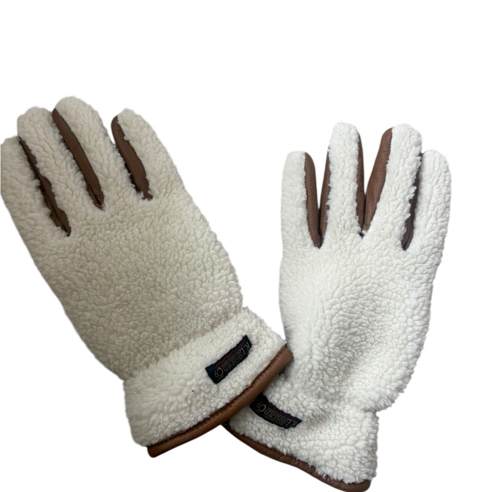 Polo Ralphs Lauren Fleece & Leather Insulated Touch Gloves White/Tan Size M - Picture 3 of 12